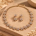 Golden Blossom Crystal Necklace with Matching Floral Drop Earrings
