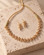 Golden Starburst Crystal Necklace Set with Matching Earrings
