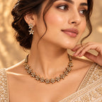 Golden Blossom Crystal Necklace with Matching Floral Drop Earrings