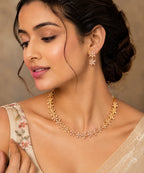 Golden Starburst Crystal Necklace Set with Matching Earrings