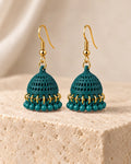 Green Dome Jhumki Earrings with Gold Bead Detailing for Women