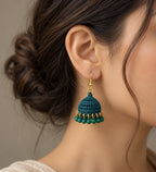 Green Dome Jhumki Earrings with Gold Bead Detailing for Women