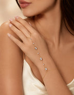 Golden Crystal Hand Chain Bracelet with Finger Ring