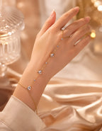 Golden Crystal Hand Chain Bracelet with Finger Ring
