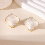 Irregular Geometric Square Earrings White Enamel Gold Plated Stainless Steel Fashion Studs