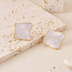Irregular Geometric Square Earrings White Enamel Gold Plated Stainless Steel Fashion Studs