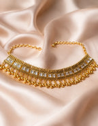 Traditional Gold-Tone Kundan Style Necklace Set with Jhumka Earrings