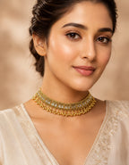 Traditional Gold-Tone Kundan Style Necklace Set with Jhumka Earrings