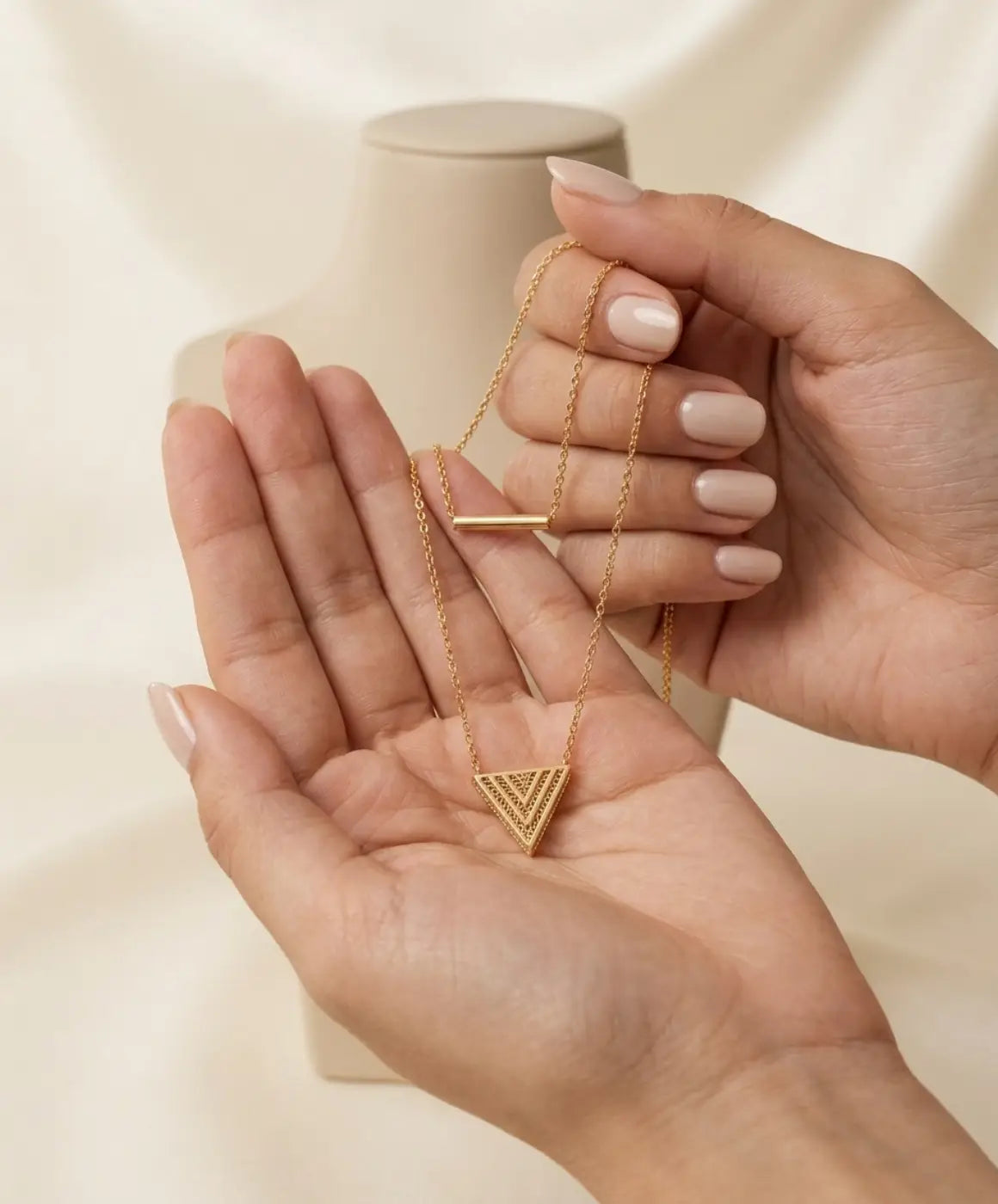 Minimalist Layered Bar Necklace with Hollow Triangle Pendant for Women