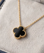 Lucky Four-Leaf Black Clover Pendant Minimalist Gold Chain Necklace