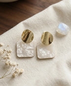Luxurious Gold-Tone Pearl Effect Square Sequin Statement Earrings