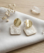 Luxurious Gold-Tone Pearl Effect Square Sequin Statement Earrings