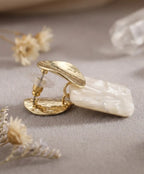 Luxurious Gold-Tone Pearl Effect Square Sequin Statement Earrings