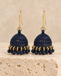 Navy Blue Dome Jhumka Earrings with Gold-Tone Bead Detailing