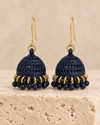 Navy Blue Dome Jhumka Earrings with Gold-Tone Bead Detailing