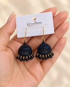 Navy Blue Dome Jhumka Earrings with Gold-Tone Bead Detailing