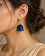 Navy Blue Dome Jhumka Earrings with Gold-Tone Bead Detailing