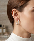 White Enamel Gold Geometric Hoop Earrings for Women – Elegant Modern Jewelry