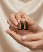 Black Enamel Gold Geometric Hoop Earrings for Women – Chic Statement Jewelry