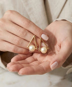 Gold Triangle Pearl Drop Earrings for Women Elegant Geometric Jewelry