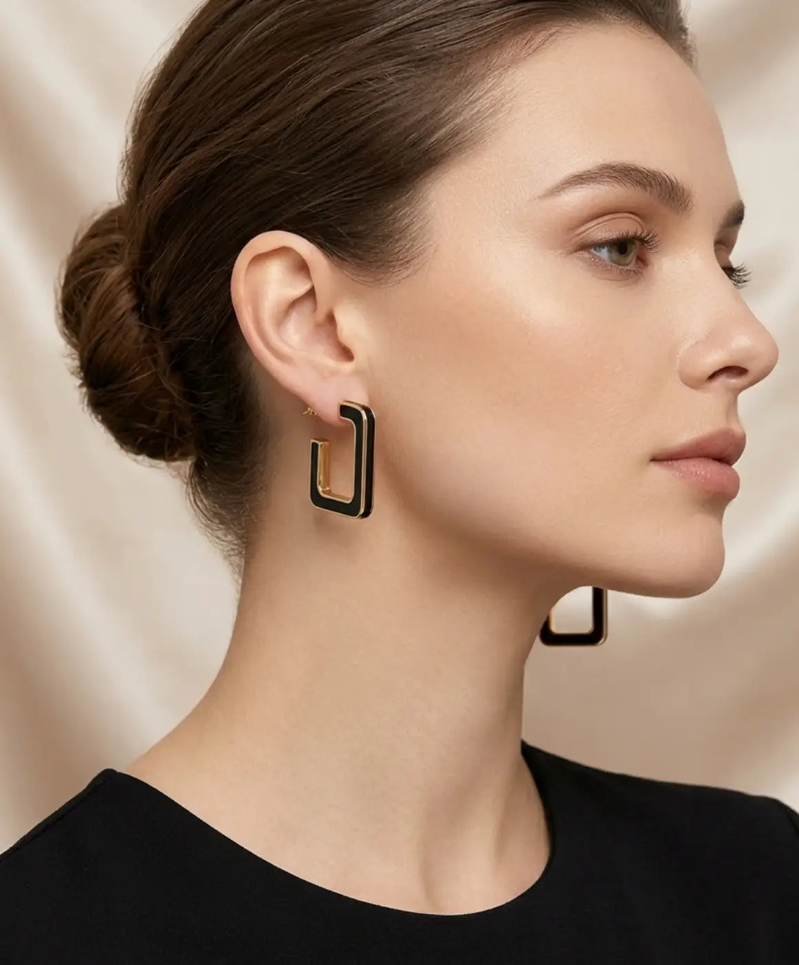 Black Enamel Gold Geometric Hoop Earrings for Women – Chic Statement Jewelry