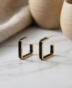 Black Enamel Gold Geometric Hoop Earrings for Women – Chic Statement Jewelry