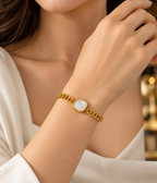 Gold-Tone Chain Bracelet With White Oval Stone Charm