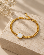 Gold-Tone Chain Bracelet With White Oval Stone Charm