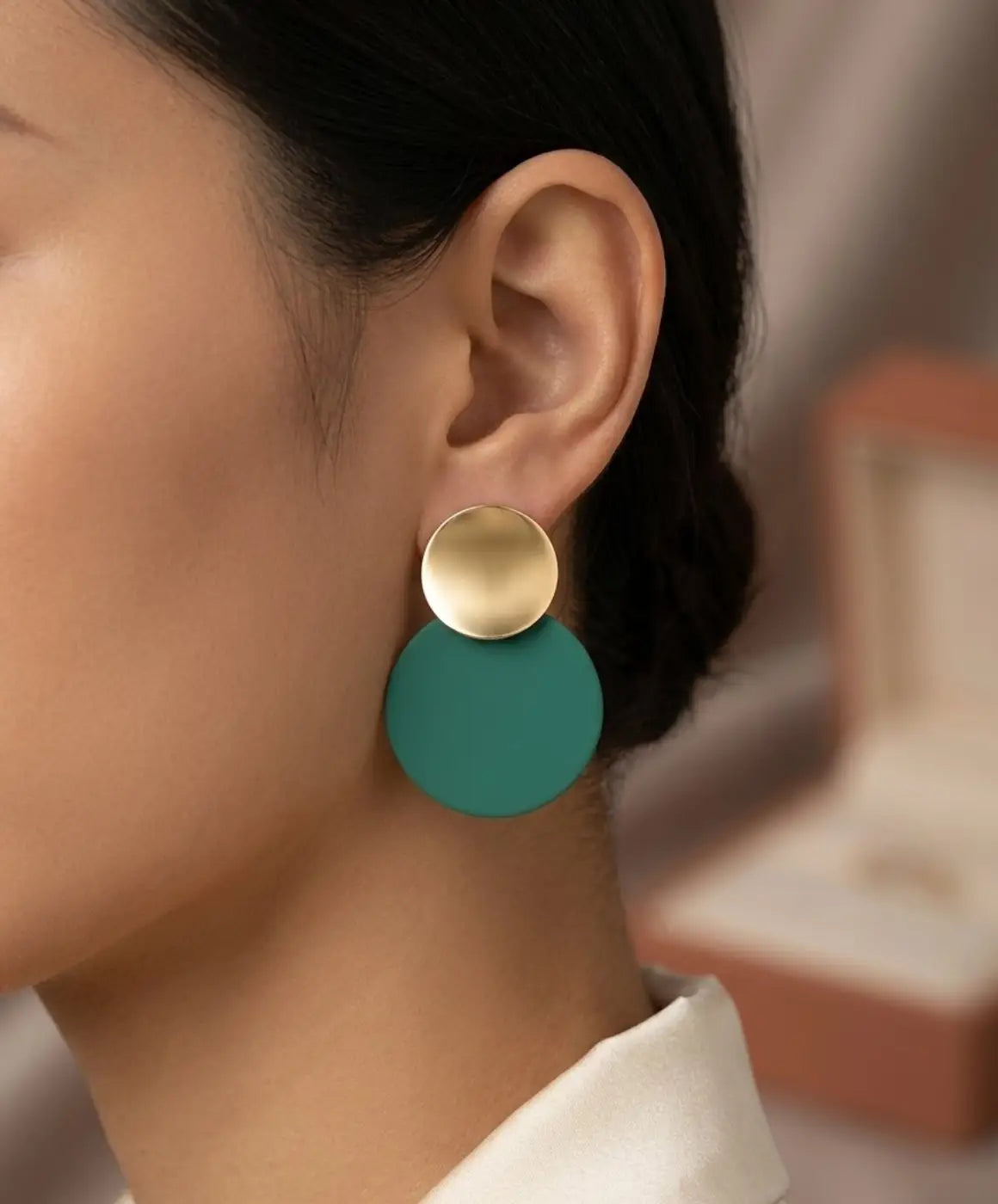 Green and Gold Round Drop Earrings for Women – Stylish Everyday Jewelry