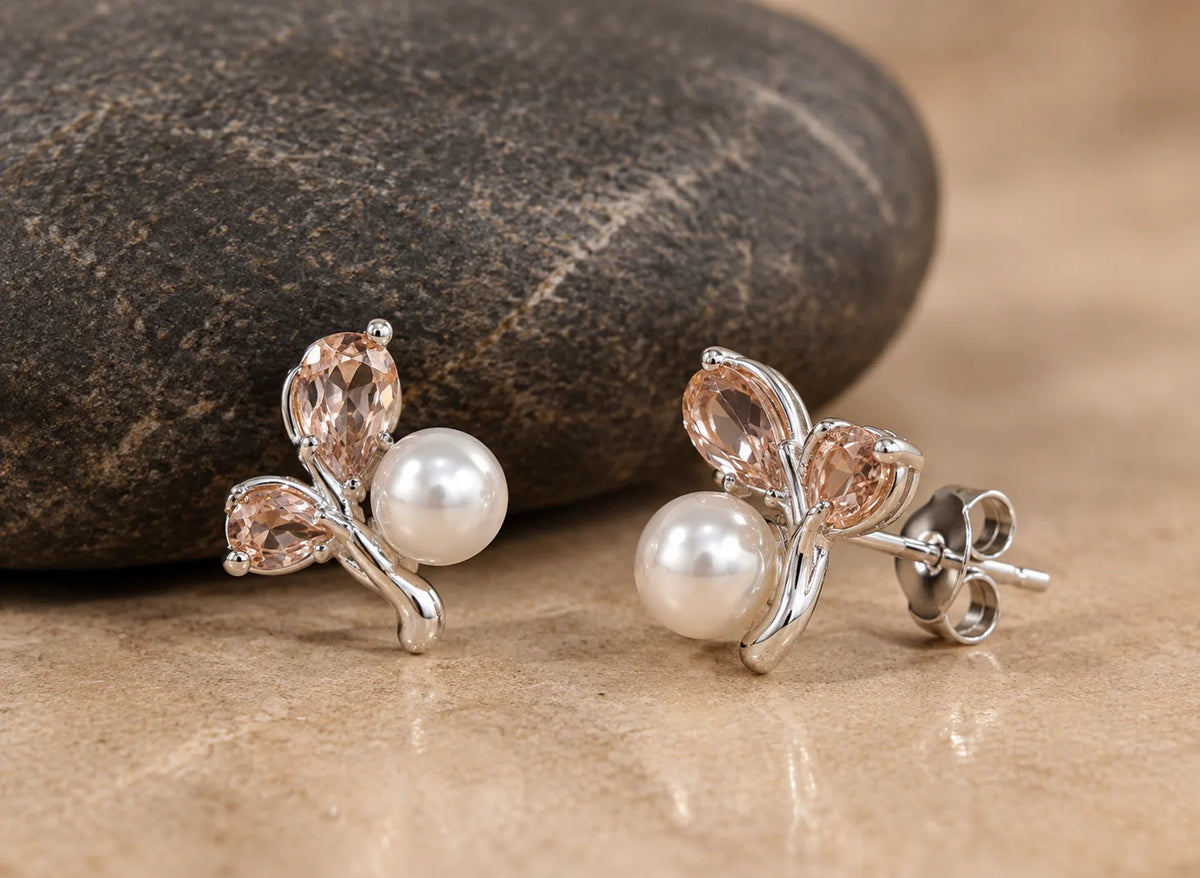 Peach crystal butterfly earrings for girls