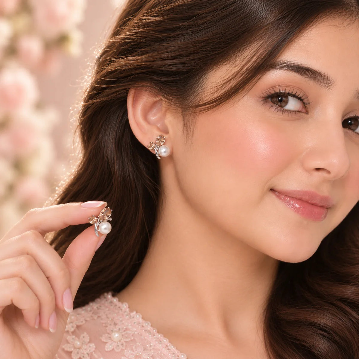 Peach gemstone butterfly earrings