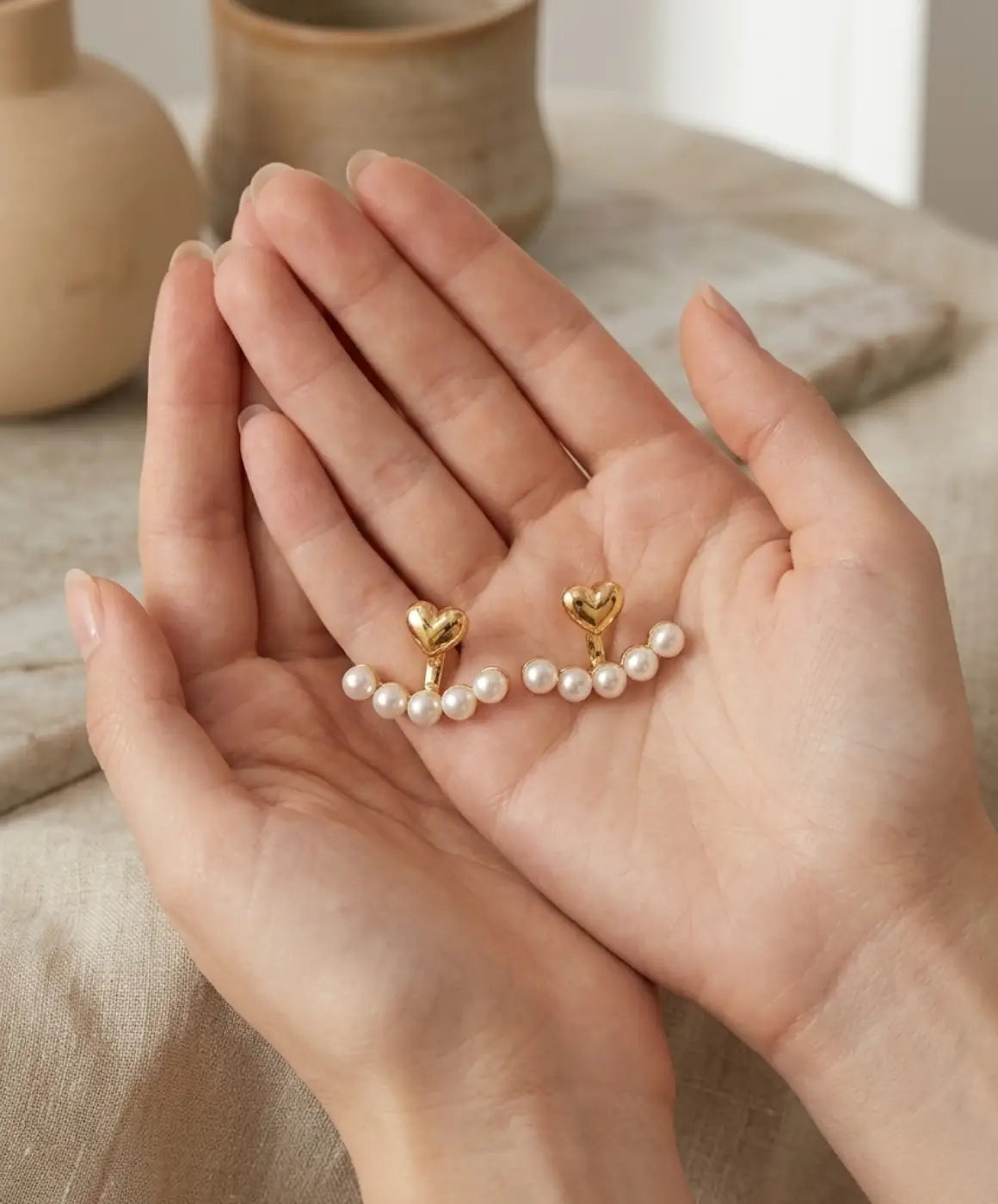 Pearl Heart Drop Earrings for Women – Elegant Gold-Tone Jewelry
