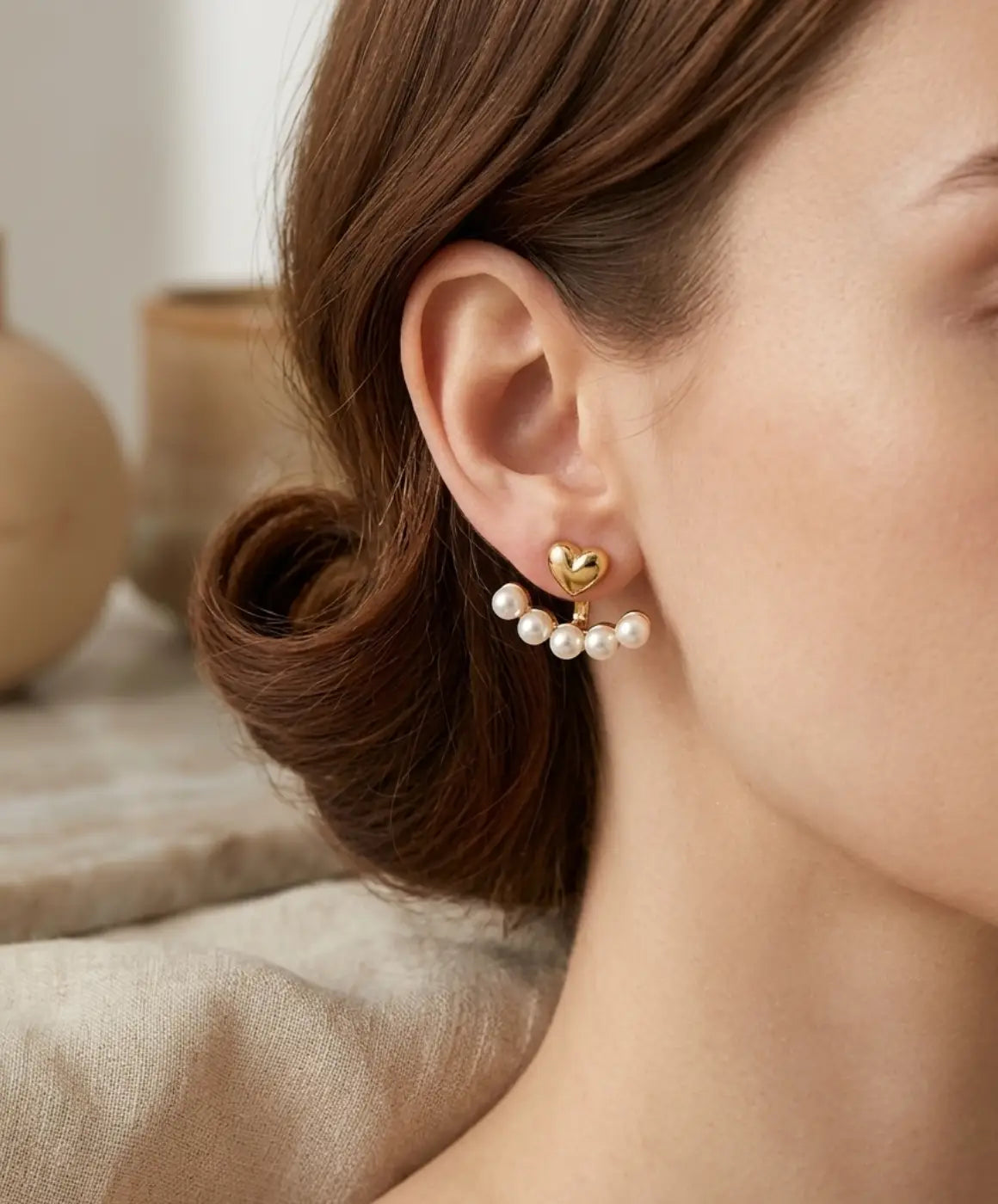 Pearl Heart Drop Earrings for Women – Elegant Gold-Tone Jewelry