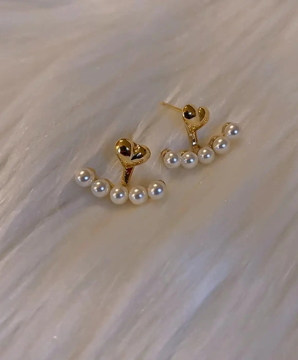 Pearl Heart Drop Earrings for Women – Elegant Gold-Tone Jewelry