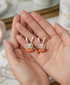 Cute Bunny Drop Earrings for Women – Orange and Silver Character Earrings