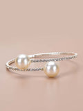 Crystal Rhinestone & Pearl Statement Cuff Bangle Bracelet