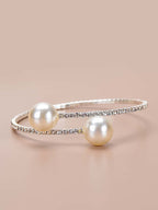 Crystal Rhinestone & Pearl Statement Cuff Bangle Bracelet