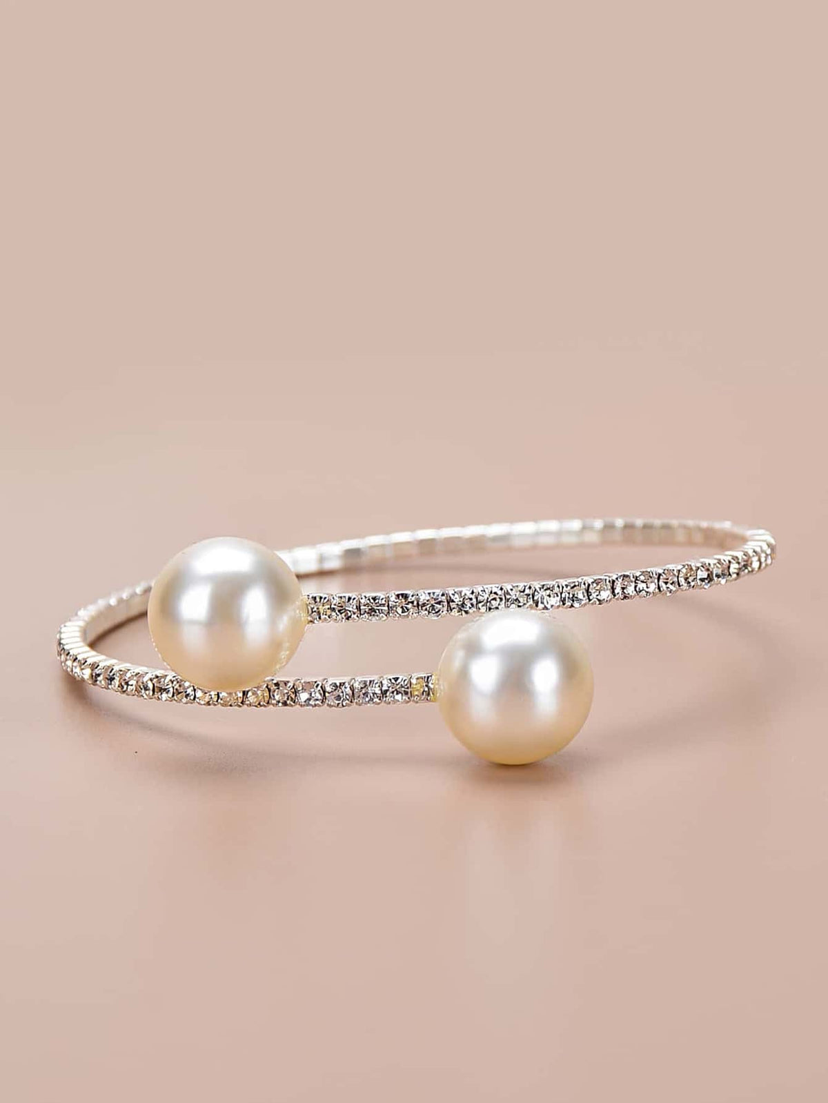 Crystal Rhinestone & Pearl Statement Cuff Bangle Bracelet