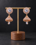 Rose Gold-Tone Crystal Jhumka Earrings with Round Halo Studs