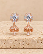 Rose Gold-Tone Crystal Jhumka Earrings with Round Halo Studs