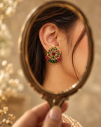Ruby Red & Emerald Green Kundan-Style Gold-Tone Statement Earrings