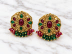 Ruby Red & Emerald Green Kundan-Style Gold-Tone Statement Earrings