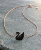 Black Swan Pendant Necklace for Women – Sparkling Gold-Tone Chain Jewelry