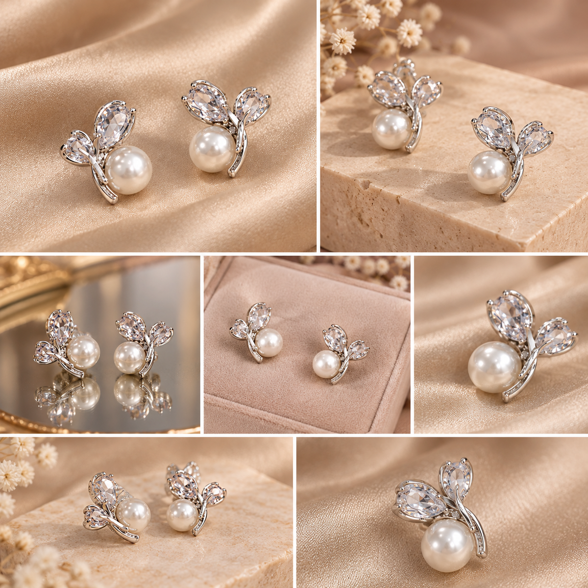 Silver earrings with white pearl accents