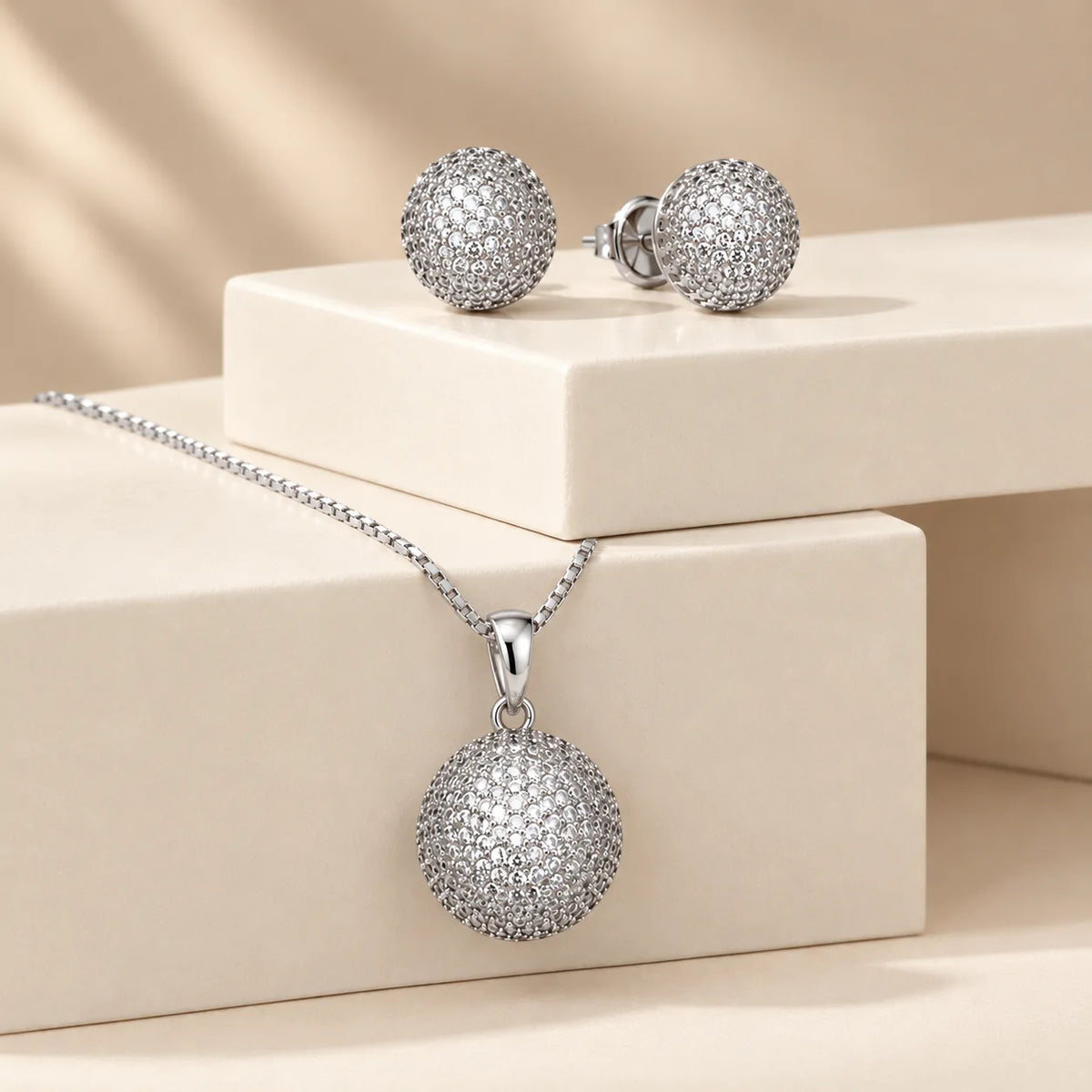 Silver-tone ball pendant jewellery set