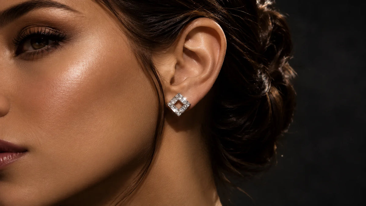 Sparkling silver-tone square earrings