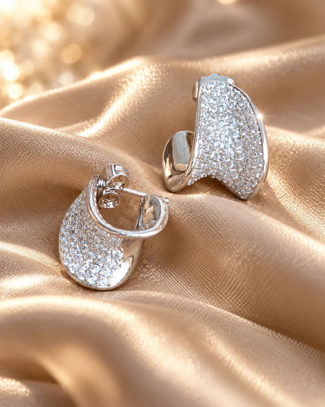 Silver-Tone Crystal Dome Earrings for Women – Sparkling Statement Design