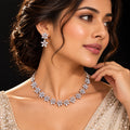 Silver Floral Crystal Necklace Set with Matching Drop Earrings