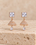 Square Crystal Gold-Tone Jhumka Earrings with Teardrop Charm