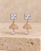 Square Crystal Gold-Tone Jhumka Earrings with Teardrop Charm